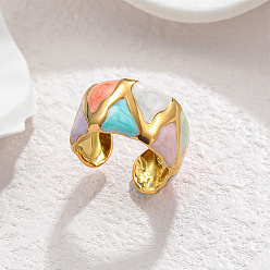 Разноцветный 304 Открытые кольца из эмалированной нержавеющей стали, треугольник шаблон, золотые, красочный, 16 мм