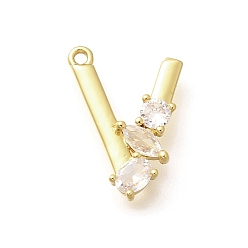 Letter V Латунные микро проложить кубического циркония подвески, буква-z чары, золотые, Буква V, 16x11.5x2.5 мм, отверстие : 1 мм