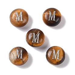 Letter M Природных тигровый глаз бисером, рондель с письмом, Буква М, 8.5~9x5~5.5 мм, отверстие : 1.2 мм