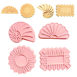 Pink Food Grade Plastic Molds, Fondant Molds Set, Bakeware Tools, For DIY Cake Decoration, Chocolate, Candy Mold, Rectangle & Flat Round & Conch & Half Round, Pink, 74~83x45~74x10mm, Inner Diameter: 66~77x32~68mm, 4pcs/set