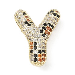 Letter Y Латунные микро проложить кубического циркония подвески, долговечный, стойки покрытие, письмо амулеты, реальный 18 k позолоченный, Письмо Y, 23x18x8.5 мм, отверстие : 5.2x3 мм