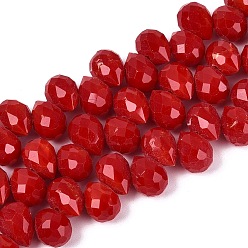 FireBrick Opaque Glass Beads Strands, Teardrop, Faceted, FireBrick, 10x8x8mm, Hole: 1~1.2mm, about 88~92pcs/strand, 20.67~22.64 inch(52.5~57.5cm)