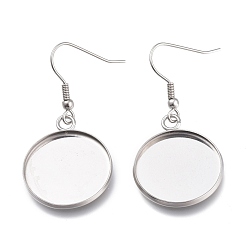 Нержавеющая Сталь Цвет Устойчивы к потускнению 304 крючки для сережек из нержавеющей стали, с пустым подвесным лотком, плоские круглые местом для кабошона, цвет нержавеющей стали, 45 мм, лоток : 20.5 мм, 20 датчик, штифты : 0.8 мм