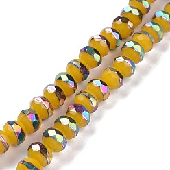 Золотистый Фарфора ручной работы бисер нитей, граненые, рондель, с половиным покрытием, золотые, 8x6.5 мм, отверстие : 1.4 мм, около 66 шт / нитка, 16.77 дюйм (42.6 см)