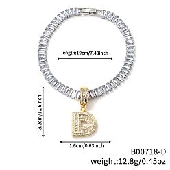 Letter D Модные латунные браслеты с подвесками из прозрачных кубических цирконий с микропаве, теннисные браслеты со стразами для женщин, буквы, Буква D, 7-1/2 дюйм (19 см)