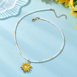 Желтый Летние подвески в виде цветов из эмали и стекла, ожерелья из бисера для женщин, золотые, желтые, 15.75 дюйм (40 см)