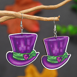 Hat Серьги-подвески из деревянных перьев для карнавальной вечеринки, платина, шляпа, 65x42 мм