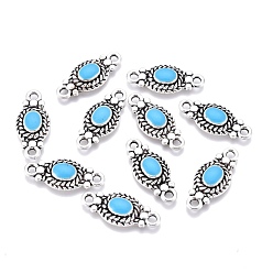Sky Blue Alloy Links connectors, with Enamel, Oval, Antique Silver, Sky Blue, 21x9x3mm, Hole: 1.5mm