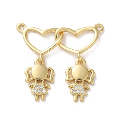 Настоящее золото 16K Кулон из циркония, без кадмия и без свинца, 2-сердце с мальчиком и девочкой, реальный 16 k позолоченный, 25x27.5x2 мм, отверстие : 1.2 мм
