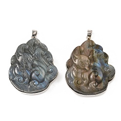 Платина Природные подвески лабрадорита, с покрытием стойки латунью, долговечный, без свинца и без кадмия, лиса, платина, 42.5x34x10 мм, отверстие : 5x4 мм