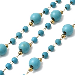 Золотой Бусины из синтетической бирюзы ручной работы и 316 цепочки из круглого звена из нержавеющей стали, пайки, с катушкой, золотые, Коннекторы : 2.5x1.5x0.3 мм, около 16.40 футов (5 м) / рулон