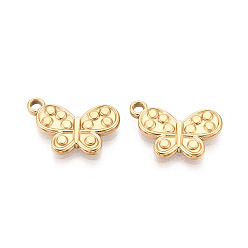 Настоящее золото 18K 304 из нержавеющей стали бабочки подвески, ионное покрытие (ip), реальный 18 k позолоченный, 13x19x2 мм, отверстие : 2 мм