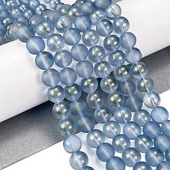 Светлый Стально-синий Нити матовых прозрачных стеклянных бусин, с золотой порошок, круглые, светло-стальной синий, 10 мм, отверстие : 1 мм, около 84 шт / нитка, 31.50'' (80 см)