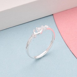 Серебро 925 регулируемые кольца для женщин из стерлингового серебра с микропаве из прозрачных кубических цирконий, луна, с печатью s925, серебряные, 5 мм, внутренний диаметр: 18 мм