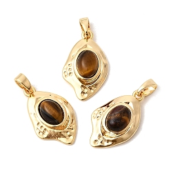 Настоящее золото 18K Природных тигровый глаз подвески, овальные подвески с латунной оправой, реальный 18 k позолоченный, 20.5~21x12.5~13x4.5 мм, отверстие : 3x5 мм