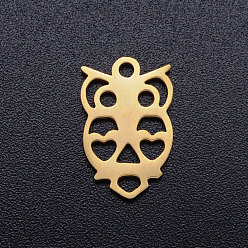 Золотой 201 полые чаши из нержавеющей стали, сова, золотые, 14.5x9x1 мм, отверстие : 1.5 мм