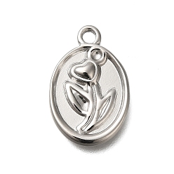 Нержавеющая Сталь Цвет 304 Настройки горный хрусталь из нержавеющей стали кулон, овальные с цветком, цвет нержавеющей стали, 20x13x2.5 мм, отверстие : 2 мм