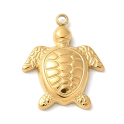 Chapado en Oro Real de 14K 304 colgantes de acero inoxidable, revestimiento de iones (ip), encanto de tortuga, real 14 k chapado en oro, 19x15x3.5 mm, agujero: 1.5 mm