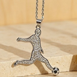 Human Colliers pendentifs en laiton sertis de micro-pavés de zirconiums cubiques transparents sur le thème du sport, platine, joueur de football, 17.72 pouce (45 cm), pendentif: 35x30 mm