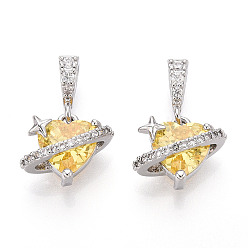 Золотистый Латунные микро проложить кубического циркония прелести, сердце, платина, золотые, 11x12x7.5 мм, отверстие : 4.5x2.5 мм