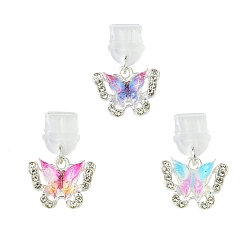 (52) Непрозрачная лаванда Пластиковый пылезащитный мобильного пробки, Бабочка сплава горный хрусталь подвески, для крышки порта USB типа C, разноцветные, 26 мм, 3 шт / комплект