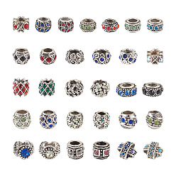 (52) Непрозрачная лаванда 58шт 29 стиль сплав горный хрусталь европейские бусины, бусины с большим отверстием, рондель, бочка, колонна, крест и плоская круглая, античное серебро, разноцветные, 9~15x9~13x6.5~10 мм, отверстие : 4~6 мм, 2 шт / стиль