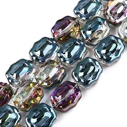 Небесно-голубой Стеклянные бусины с гальваническим покрытием , цветок, голубой, 12x10x6~6.5 мм, отверстие : 1 мм, около 55 шт / нитка, 26.93'' (68.4 см)