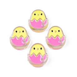 Ярко-Розовый Прозрачные акриловые бусины, с эмалью, яйцо, ярко-розовый, 26x22x9 мм, отверстие : 3 мм