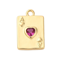 Настоящее золото 18K Латунные микро проложить кубического циркония прелести, туз червей, стойки покрытие, долговечный, без кадмия и без свинца, реальный 18 k позолоченный, 14x9x2 мм, отверстие : 1.4 мм