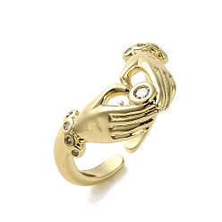 Real 18K Gold Plated Open Brass with Cubic Zirconia Rings, Hand, Real 18K Gold Plated, Inner Diameter: US Size 7 1/4(17.5mm)