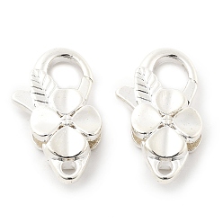 Серебро Карабин-лобстеры, латунные, клевер, серебряные, 25x15x5.5 мм, отверстие : 2 мм