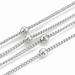 Платинированный Припаяны латунные обуздать цепи, твист цепи, круглые бусины, без кадмия, без никеля и без свинца, с катушкой, Реальная платина, 2.5x1.1x0.3 мм, около 98.42 футов (30 м) / рулон