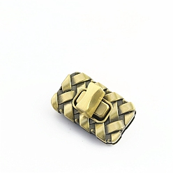 Brushed Antique Bronze Сумка из сплава с тканой текстурой прямоугольной формы, аксессуары с поворотным замком, повернуть замок, аксессуары для кошелька diy bag, щеткой античная бронза, 2x3.5 см