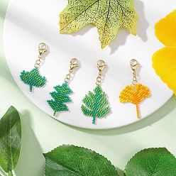 (52) Непрозрачная лаванда 4 шт. 4 стили подвески ручной работы из стеклянного бисера, лист, с 304 из нержавеющей стали Lobster Claw застежками, разноцветные, 38.5~49.5 мм, 1 шт / стиль