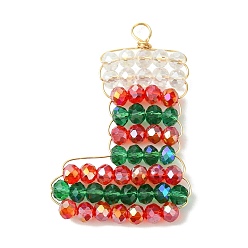 (52) Непрозрачная лаванда Стеклянные подвески, рождественские носки-талисманы, с медной проволокой, разноцветные, 43.5x30x4.5 мм, отверстие : 3 мм