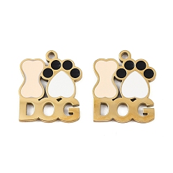 Черный 304 нержавеющей стальной эмали подвески, ионное покрытие (ip), золотые, отпечаток собачьей лапы и кость, чёрные, 17.5x14.5x1.5 мм, отверстие : 1.5 мм