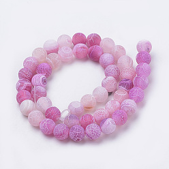 Magenta Natural Weathered Agate Beads Strands, Frosted, Dyed, Round, Magenta, 10mm, Hole: 1mm, about 37~40pcs/strand, 14.9~15.1 inch(38~38.5cm)