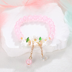 Бледно-Розовый Круглые бусины из стекла с ромашками и трещинами, растягивающиеся браслеты, Браслеты с подвесками из сплава и цепочкой для женщин, розовый жемчуг, внутренний диаметр: 2-1/2 дюйм (6.5 см)