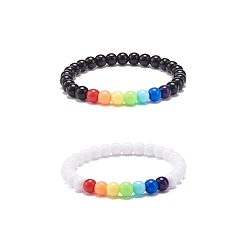 Farbig 2Stk. 2 Farben Acryl-Stretch-Armbänder mit runden Perlen für Kinder, Farbig, Innendurchmesser: 1-3/4 Zoll (4.4 cm), 1 PC / Farbe
