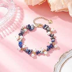 Ляпис-Лазурь Браслеты из натурального лазурита с бусинами для женщин, с жемчугом из раковины , 7-5/8~7-7/8 дюйм (19.5~19.9 см)