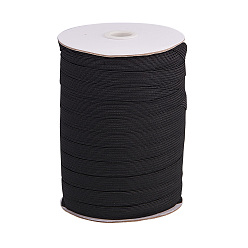 Black Flat Elastic Cord, Black, 12mm, about 100yards/roll