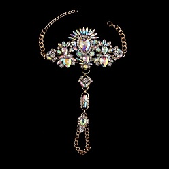 Прозрачный АВ Модные браслеты на пальцы ног из сплава и акрила с цветочным принтом и стразами для пляжной вечеринки, золотые, ясно AB, 9-1/8 дюйм (230 мм)