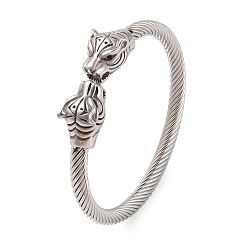 Тигр Мужские браслеты-манжеты viking 304 с открытыми манжетами из нержавеющей стали, античное серебро, тигр, 3/8 дюйм (0.9 см), внутренний диаметр: 2-1/2 дюйм (6.5 см)