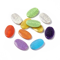 Mixed Color Crackle Opaque Acrylic Beads, Imitation Turquoise, Flat Oval, Mixed Color, 36x22.5x6mm, Hole: 3mm,  about 148pcs/500g