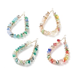 Mixed Color Electroplate Glass Big Pendants, with Eco-Friendly Copper Wire, Real 18K Gold Plated, Teardrop, Mixed Color, 50~52x31~32.5x4.5~6mm, Hole: 1mm