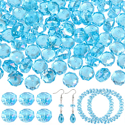 Bleu Ciel Foncé 4brins de perles de verre transparentes électrolytiques, rondelle, facette, bleu profond du ciel, 7.5~8x4.5~5.5mm, Trou: 1.2~1.4mm, Environ 34~37 pcs/chapelet, 7.09~7.28 pouce (18~18.5 cm)