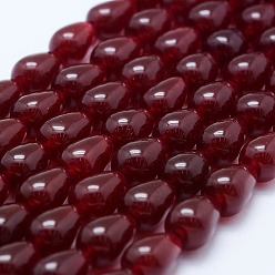 Темно-Красный Природного нефрита нитей бисера, окрашенные, слеза, темно-красный, 12~13x8~8.5 мм, отверстие : 1 мм, около 33 шт / нитка, 14.96 дюйм (38 см)