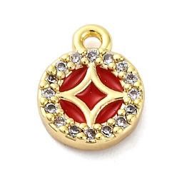 Настоящее золото 18K Латунные микро проложить кубического циркония подвески, без кадмия, без никеля и без свинца, с эмалью, плоские круглые монеты-талисманы, реальный 18 k позолоченный, 9x7.5x2 мм, отверстие : 1 мм