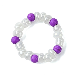 Темная Орхидея Круглые женские растягивающиеся кольца из синтетической бирюзы со стеклянными бусинами, темные орхидеи, 4~5 мм, внутренний диаметр: 16 мм