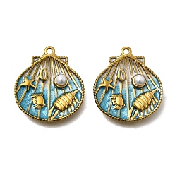 Shell Shape 304 нержавеющей стальной эмали подвески, морские животные, с абс пластмассовой имитационной жемчужиной, ионное покрытие (ip), реальный 18 k позолоченный, формы раковины, 28.5x25x5 мм, отверстие : 1.8 мм